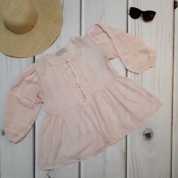 Beyond Vintage Tops - Beyond Vintage Cotton Silk Pink Peasant Blouse Sm